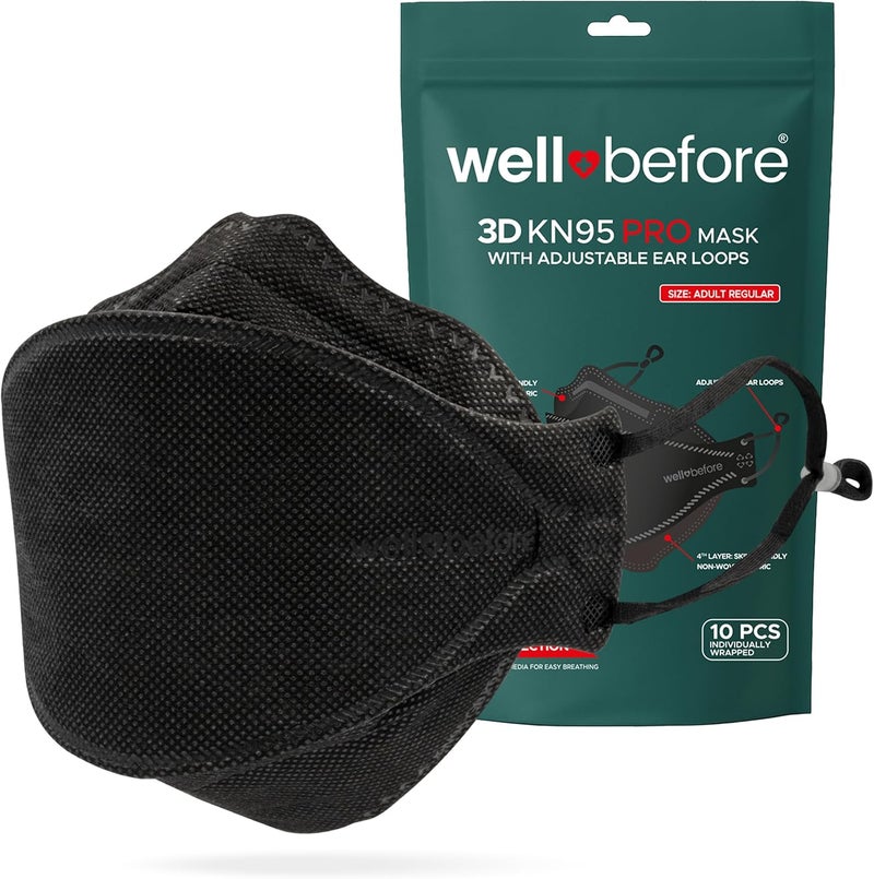 Well Before Store قناع برو KN95 ثلاثي الأبعاد الممتاز – حلقات أذن قابلة للتعديل - Image 1